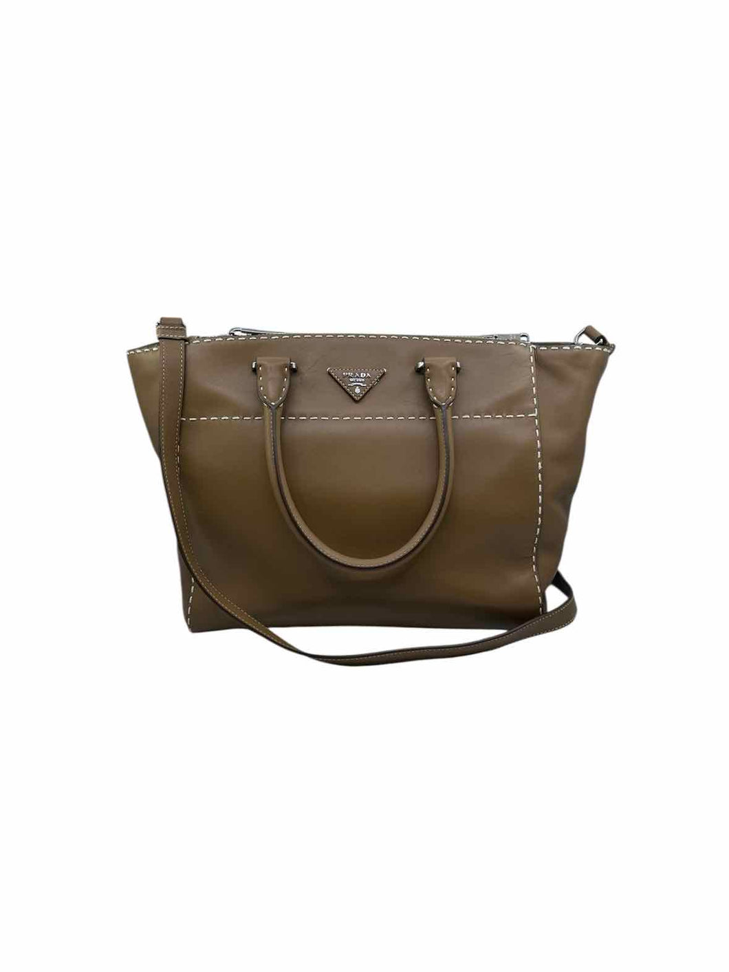 PRADA Camel Leather Solid Handbag