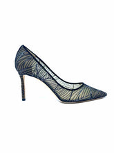 Load image into Gallery viewer, JIMMY CHOO Romy Size 11.5 Black Mesh Sequined Abstract Pumps
