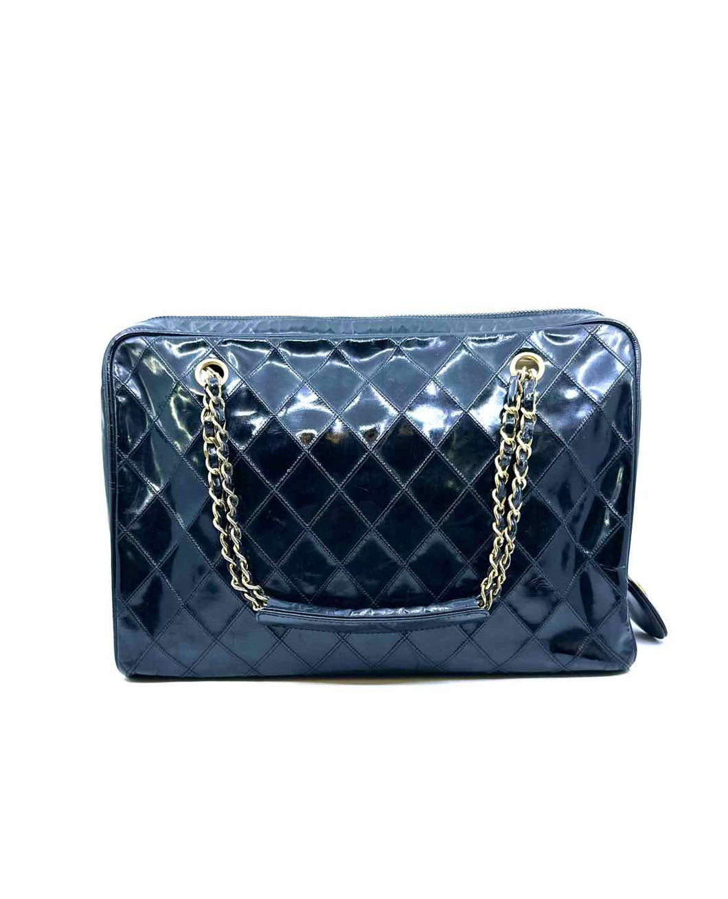CHANEL Black Patent Leather Chevron print Handbag