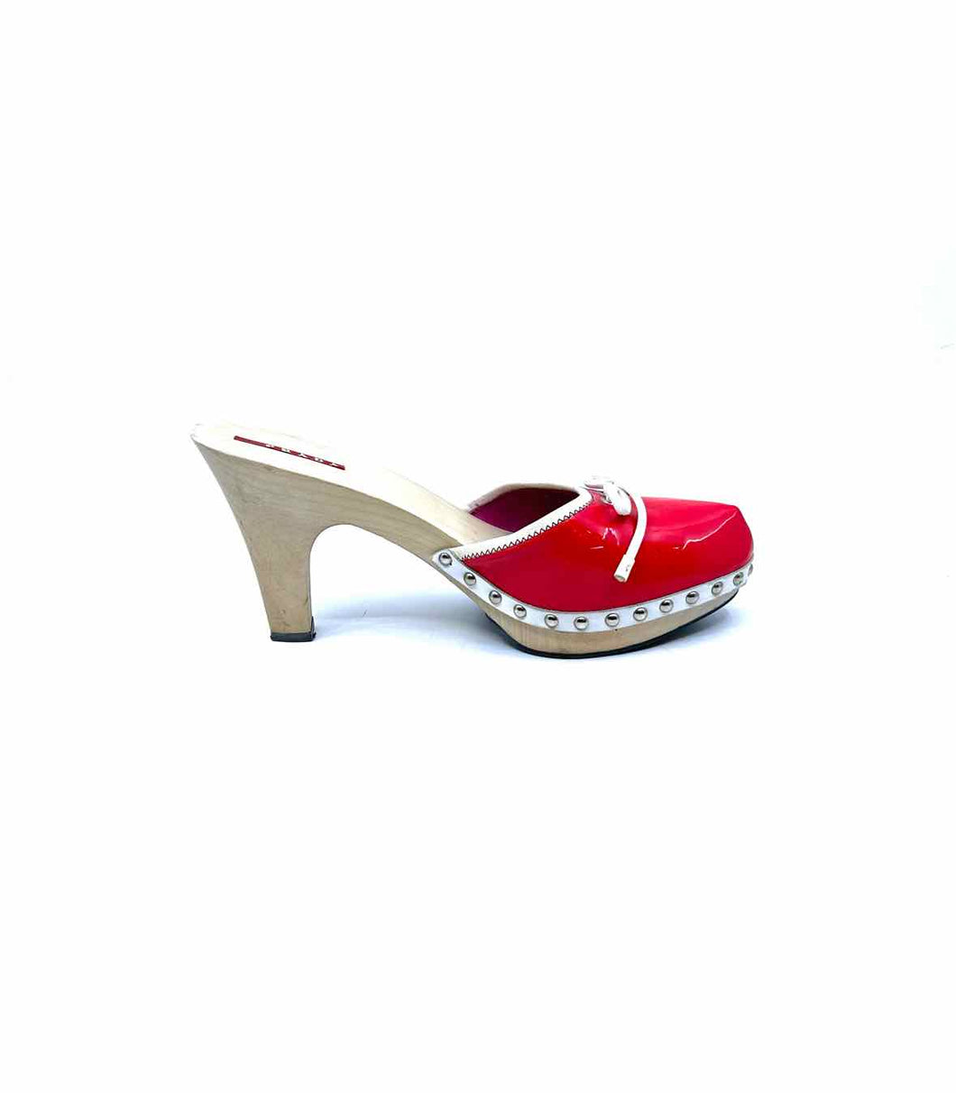 PRADA Size 11 Pink Patent Leather Mules