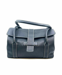 LORO PIANA Black Pebbled Leather Solid Handbag