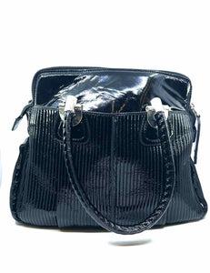 CHLOE Black Patent Leather Ribbed Handbag