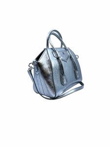 GIVENCHY Mini Antigona Lock bag Silver Leather Metallic Solid Handbag