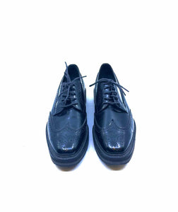 PRADA Size 9.5 Black Leather Solid Oxfords