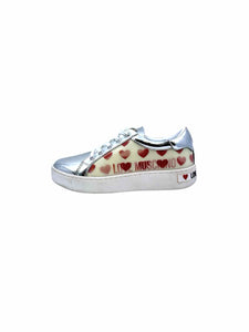 MOSCHINO Size 9 Silver, Red hearts Sneakers
