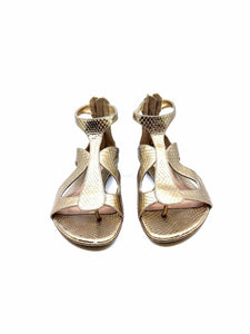 ALEXANDER MCQUEEN Size 7 Gold Leather Lizard Flats