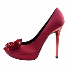 Load image into Gallery viewer, ROGER VIVIER Size 8.5 Hot Pink Satin Sequined Pumps
