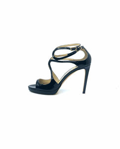 JIMMY CHOO Size 8.5 Black Patent Leather Solid Sandals