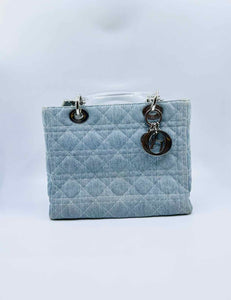 CHRISTIAN DIOR Medium Denim Cannage Lady Dior Blue Denim Quilted Handbag