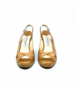 JIMMY CHOO Size 11.5 Camel Leather Solid Wedge