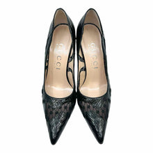 Load image into Gallery viewer, GUCCI Size 9.5 Black Leather Lace Snakeskin Pumps
