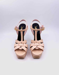 YVES SAINT LAURENT Size 7.5 Peach Patent Leather Sandals