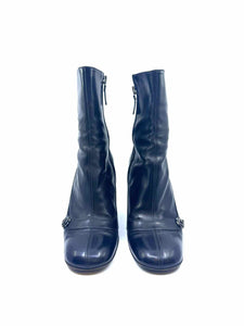 CHANEL Size 7 Black Leather Ankle Boot