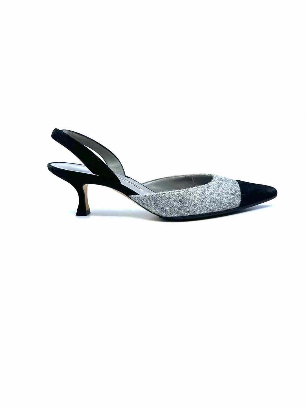 MANOLO BLAHNIK Size 9.5 Grey, Black Wool Suede Solid Sling back