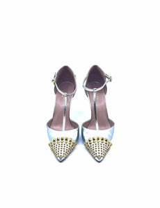 GUCCI Size 7 Silver Leather Pumps