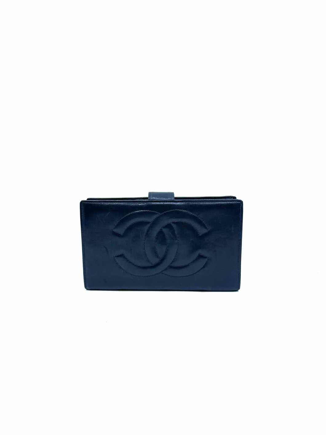 CHANEL Continental Black Leather Solid Wallet