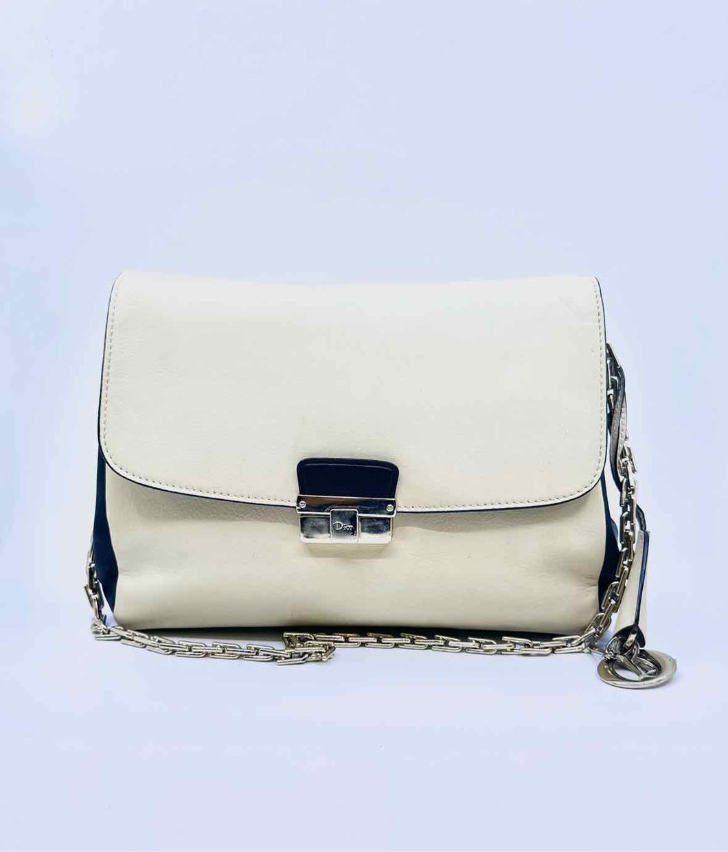 CHRISTIAN DIOR Cream, Black Leather Solid Handbag