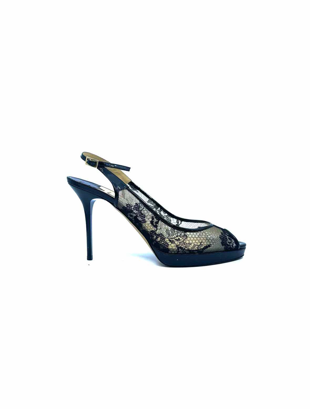 JIMMY CHOO Size 9.5 Black & Beige Lace Sandals