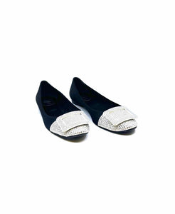 ROGER VIVIER Size 9.5 Black Satin Flats