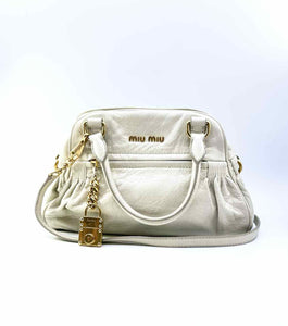 MIU MIU Cream Leather Crackled Handbag