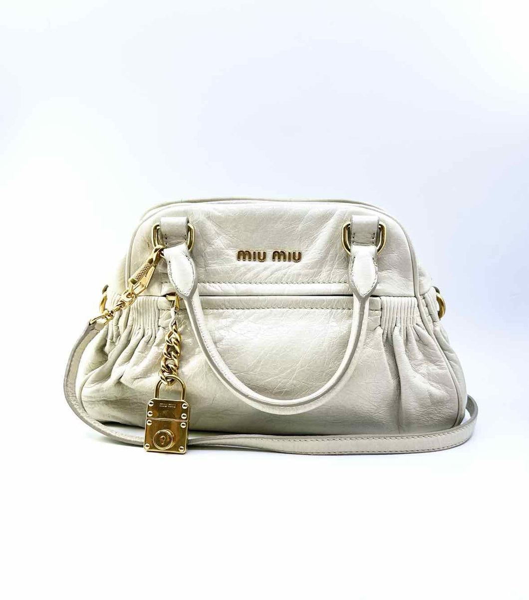 MIU MIU Cream Leather Crackled Handbag