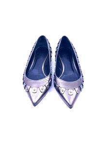 BURBERRY Size 6.5 Gunmetal Leather Solid Flats