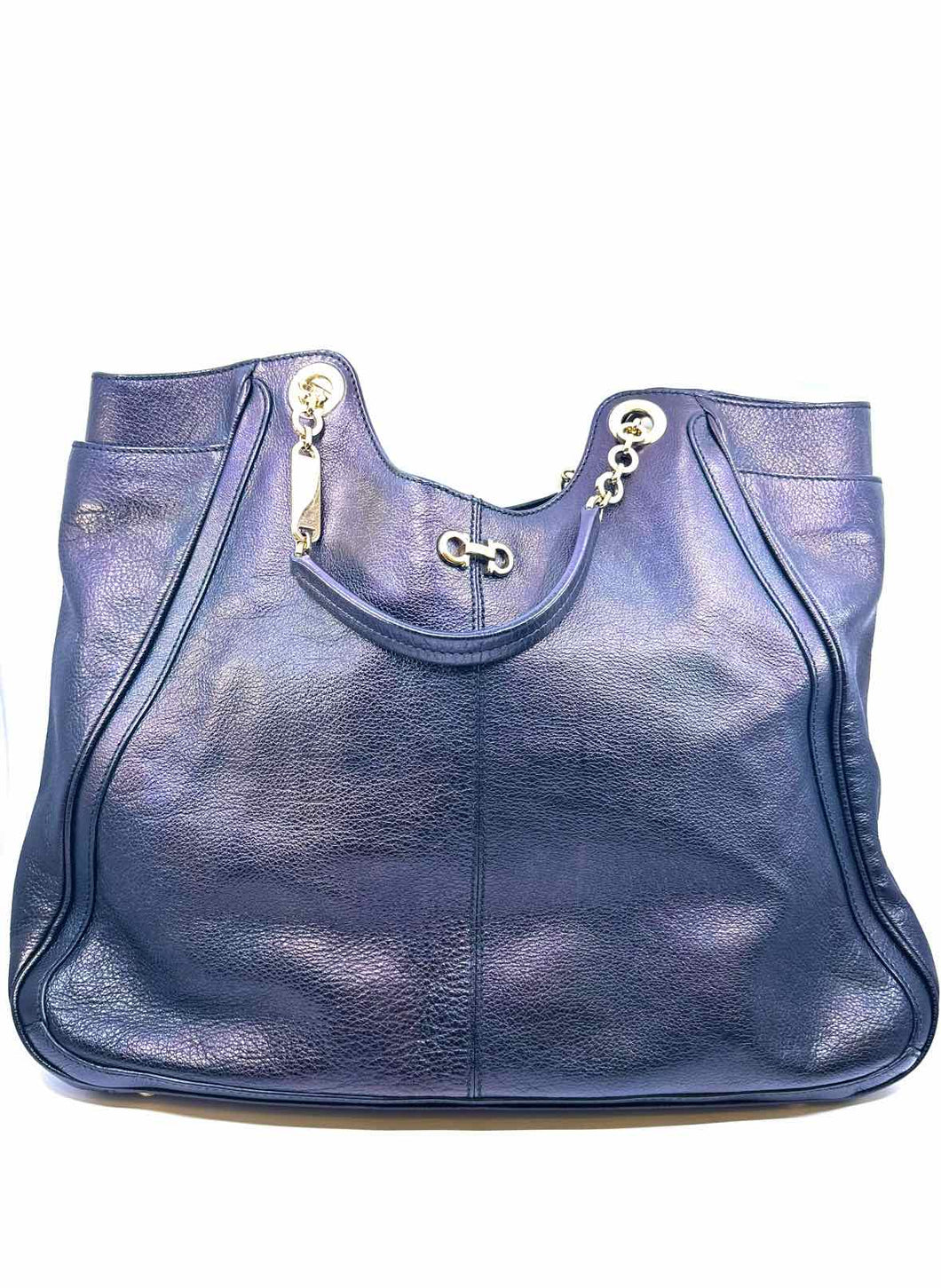 SALVATORE FERRAGAMO Black Leather Metallic Solid Handbag