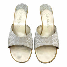Load image into Gallery viewer, CHANEL Size 6.5 Beige, White Canvas Monogram Sandals
