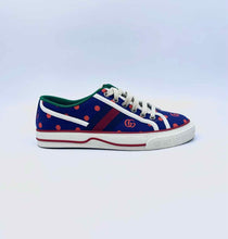 Load image into Gallery viewer, GUCCI Size 6 Blue, Red Canvas Polka Dot Sneakers

