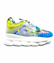 Load image into Gallery viewer, VERSACE Chain Reaction Sneakers Size 10 Green, Blue Suede Nylon Floral Sneakers
