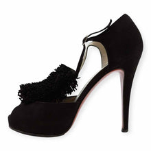 Load image into Gallery viewer, CHRISTIAN LOUBOUTIN Para La Cruz Size 8.5 Black Suede Solid Sandals
