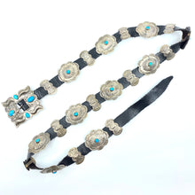 Load image into Gallery viewer, Navajo Turquoise + Sterling Leather Belt - Labels Luxury
