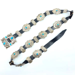 Navajo Turquoise + Sterling Leather Belt - Labels Luxury