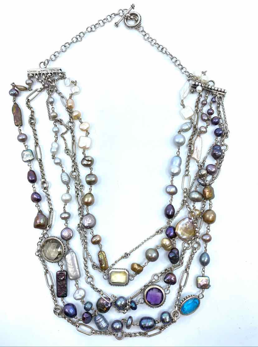 STEPHEN DWECK Sterling Silver Pearl and Amethyst Necklace - Labels Luxury