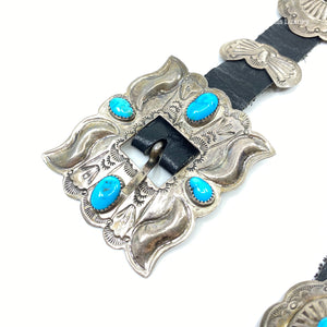 Navajo Turquoise + Sterling Leather Belt - Labels Luxury