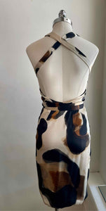 VERSACE Size 4 Black, Brown, Tan, White Silk Abstract Dress