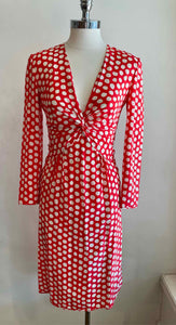 VALENTINO Size 6 Red Silk Polka Dot Dress