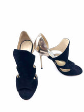 Load image into Gallery viewer, JIMMY CHOO Size 7 Black &amp; Gold Suede Solid Pumps
