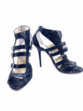 Load image into Gallery viewer, JIMMY CHOO Mercy Size 10.5 Black Leather Snakeskin Sandals
