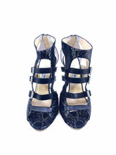 Load image into Gallery viewer, JIMMY CHOO Mercy Size 10.5 Black Leather Snakeskin Sandals
