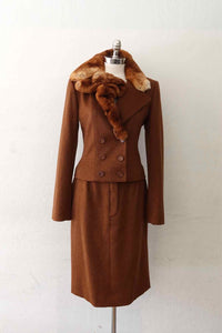CHRISTIAN DIOR Size 8 Brown Cashmere Skirt Suit