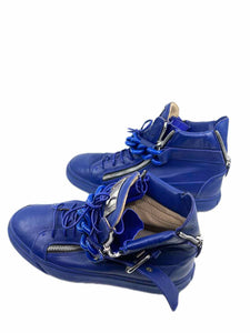 GIUSEPPE ZANOTTI Blue Leather Chain-Link Accent Sneakers | 12