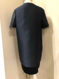 LANVIN Navy Beaded Fringe Dress | 6 - Labels Luxury