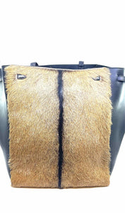 CELINE Black & beige Leather Goat Handbag