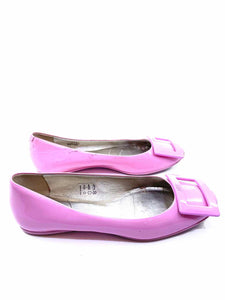 ROGER VIVIER Size 5.5 Pink Patent Leather Solid Flats