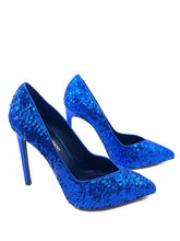 Load image into Gallery viewer, SAINT LAURENT Size 7.5 Royal Blue Sequined Solid Pumps
