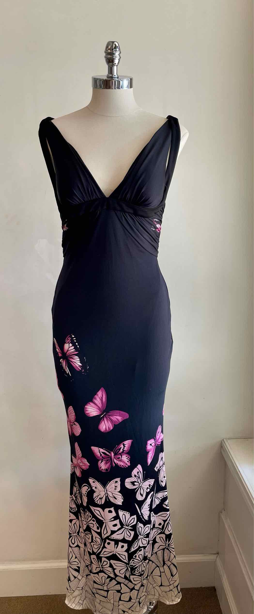 GIANNI VERSACE Size 8 Black & Pink Butterflies Gown/Evening Wear