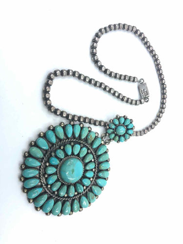 MEXICO 1950's Navajo Sterling Silver Turquoise Necklace - Labels Luxury