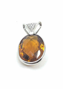 14K Orange Oval Citrine Diamond Pendant