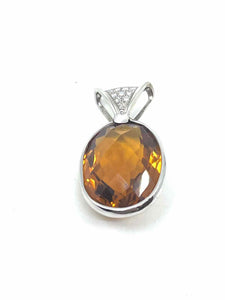 14K Orange Oval Citrine Diamond Pendant